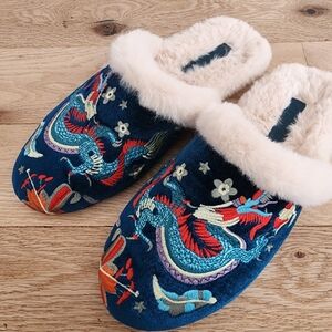 Johnny Was Embroidered Dragon Women's Slippers Size 9